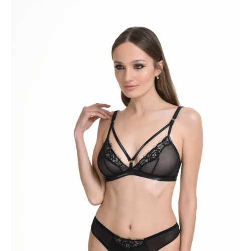 9161 Miss Rosy Bralette Με Δαντέλα Και Δερματίνη