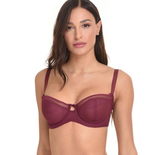 Miss Rosy Σουτιέν Balconette Δίχτυ Μαύρο & Μπορτό 960