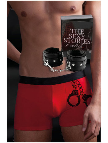 admas sexy stories ανδρικό boxer κόκκινο και δερμάτινες χειροπέδες
