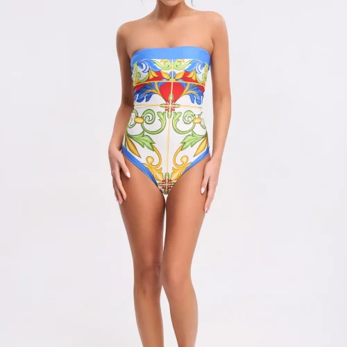 Ολόσωμο Strapless Μαγιό Printet Halima