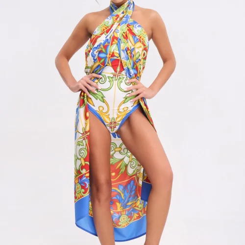 Ολόσωμο Strapless Μαγιό Printet Halima